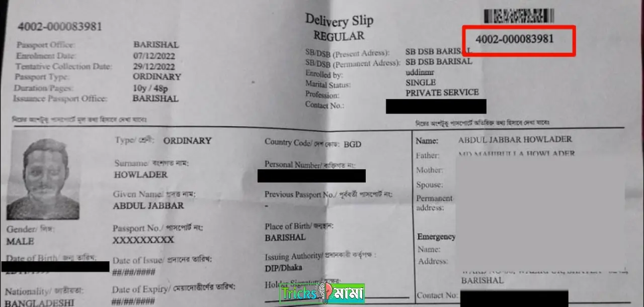ই পাসপোর্ট ডেলিভারি চেক